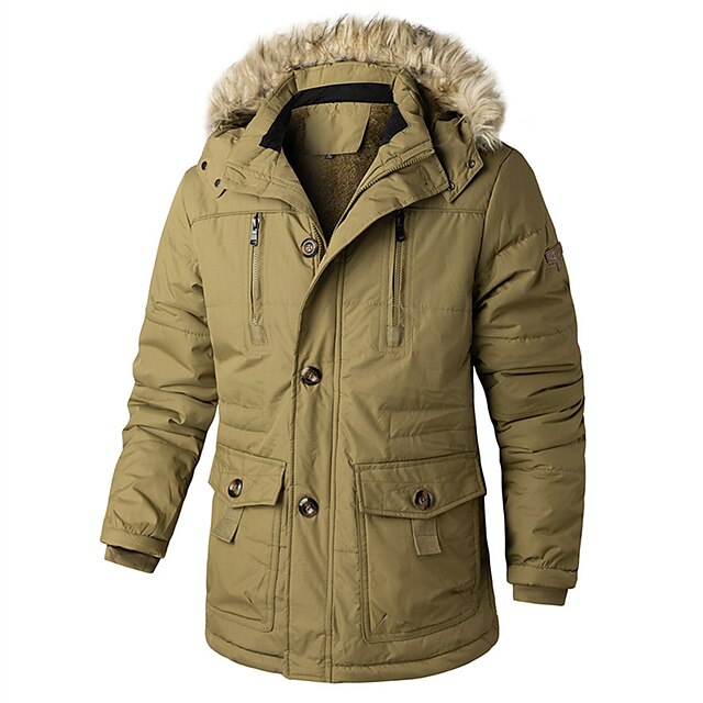 Men's Winter Coat Parka Fur Trim Zipper Pocket Office & Career Date ...