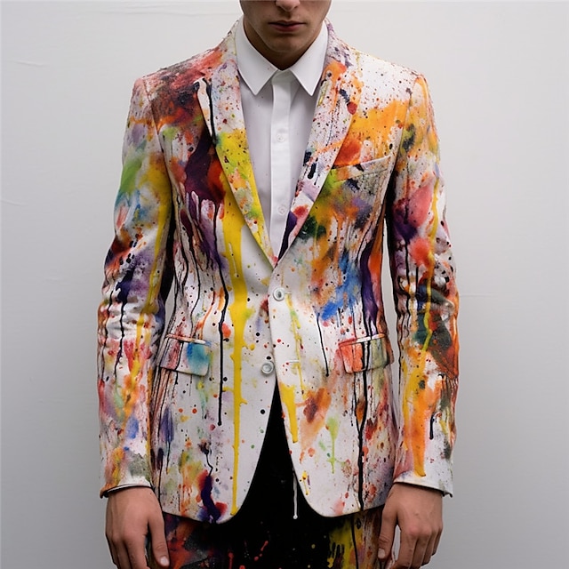  Per uomo Graffiti Manica Lunga Collo ripiegato Affari Artistico Lavoro Abbigliamento da lavoro Uscire Bottoni Stampato Multi-tasche