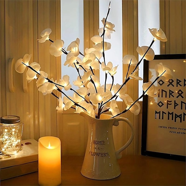  1Pc 20 LED White Willow Branch Lights - Perfect for Home, Garden, Wedding, Christmas, And Holiday Decor - Battery-Free