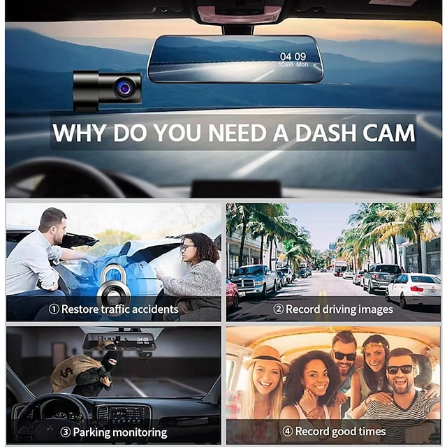 Dashcam Voiture Rétroviseur 1080P+1080P Écran Tactile 9.66 Avant