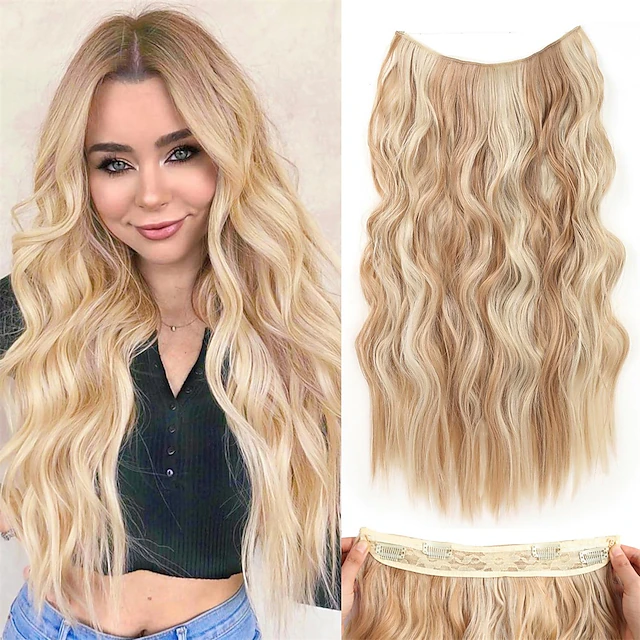 Hair Extensions 20 Inch Long Wavy Blonde Hair Extensions with Invisible ...