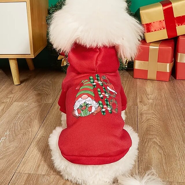  חגיגי חגיגי סנטה קלאוס דפוס שמלת כלבלב חצאית חצאית קפוצ'ון חורף לחיות מחמד - שמור על חיית המחמד שלך נעימה ומסוגננת!