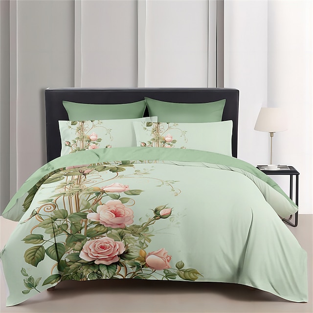  Floral Pattern Duvet Cover Set Comforter Set,Printed Comforter Cover Cotton Bedding Sets With Envelope Pillowcase,  Room Decor King Queen Duvet Cover