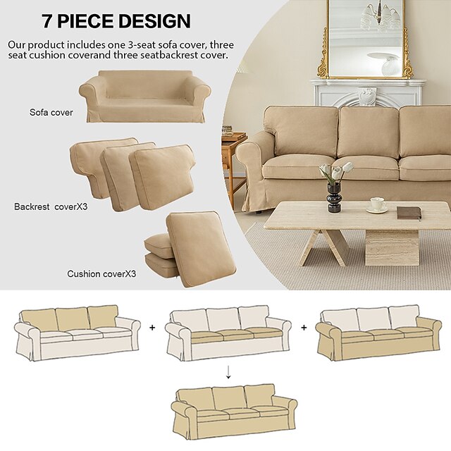 Ektorp 3 Seat Sofa Cover, Ektorp Couch Cover with 3 Cushion Cover and 3