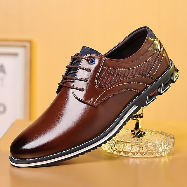  Men's Oxfords Derby Shoes Walking Casual Daily Office & Career Leather Comfortable Lace-up Bark brown Black Spring Fall