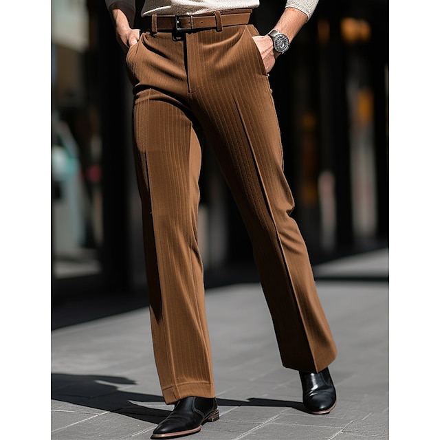  Men's Dress Pants Corduroy Pants Trousers Suit Pants Front Pocket Straight Leg Plain Comfort Business Daily Holiday Fashion Chic & Modern Black Brown