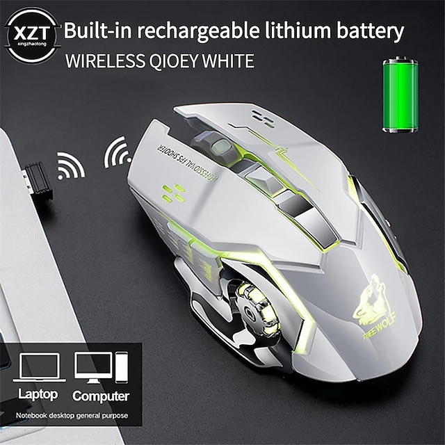  gratis wolf x8 trådlös laddning spel mus mute mus bakgrundsbelyst mekanisk mus ergonomisk optisk mus för pc laptop desktop