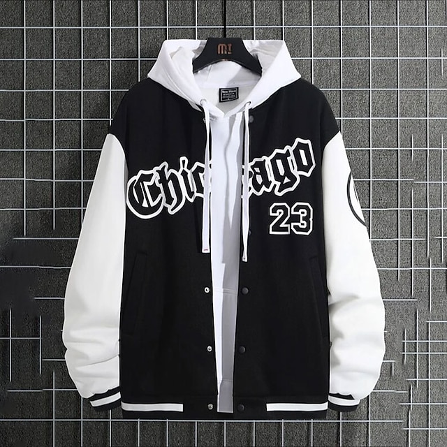  Voor heren Bomberjack Overgangsjack Varsity-jas Buiten Vakantie Warm Knop Zak Herfst Winter Kleurenblok Modieus Streetwear Opstaande boord Normaal Appel Groen Zwart Bordeaux Bruin Groen Jacks