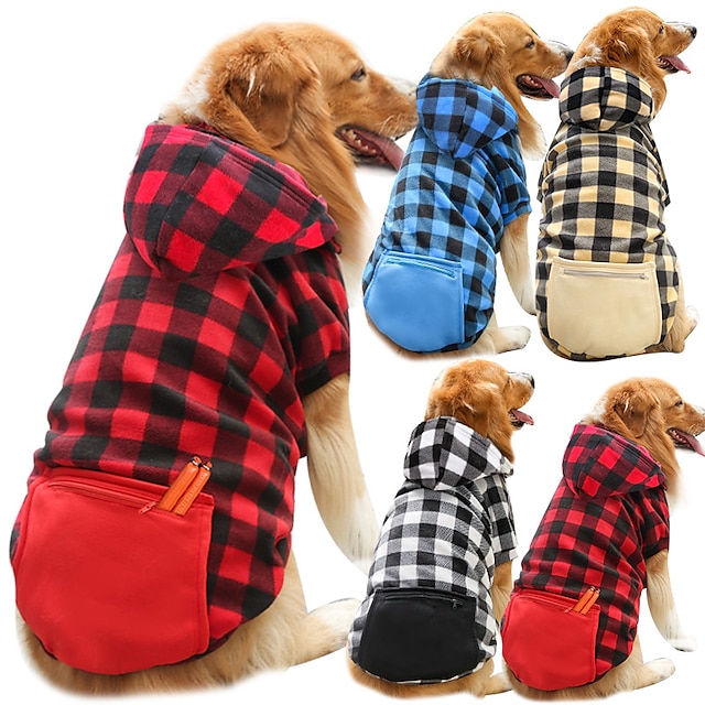  Dog Cat Hoodie Pet Pouch Hoodie Plaid Fashion Cute Outdoor Casual Daily Winter Dog Clothes Puppy Clothes Dog Outfits Soft Black / Red Black White Costume for Girl and Boy Dog Polyester XS S M L XL 2XL