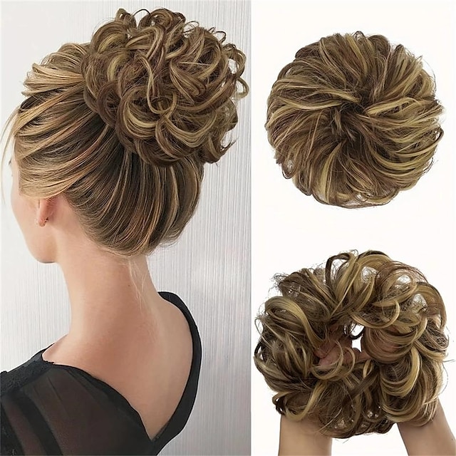  Messy Bun Scrunchies For Women Girls Curly Wavy Hair Extensions Synthetic Fiber Tousled Updo Hair Pieces For Daily Use