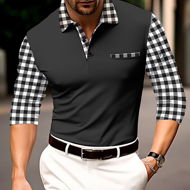 Men's Button Up Polos Polo Shirt Casual Sports Lapel Long Sleeve 