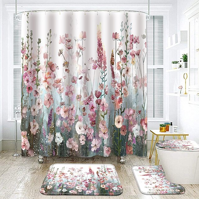 Colorful Flowers Shower Curtain for Bathroom Pink Floral Romantic ...