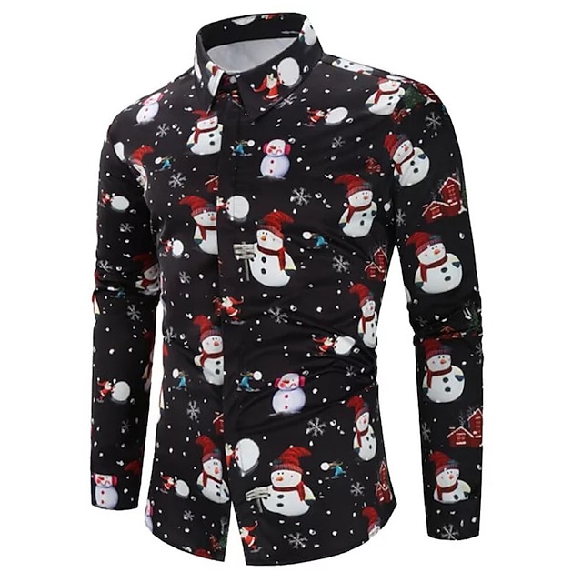 Christmas Shirts Snowman Casual Men's Shirt Outdoor Christmas Street