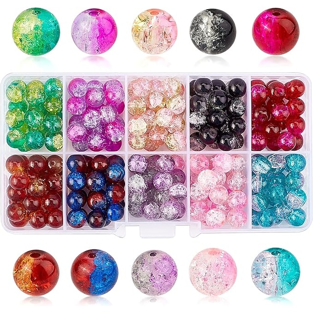  200 Stück 8 mm Crackle-Glasperlen, 10 Farben, runde Lampwork-Perlen, Armband-Perlen, Crackle-Perlen, Kristallperlen für Perlen, Freundschaftsarmband, Muttertag, Schmuckherstellung,