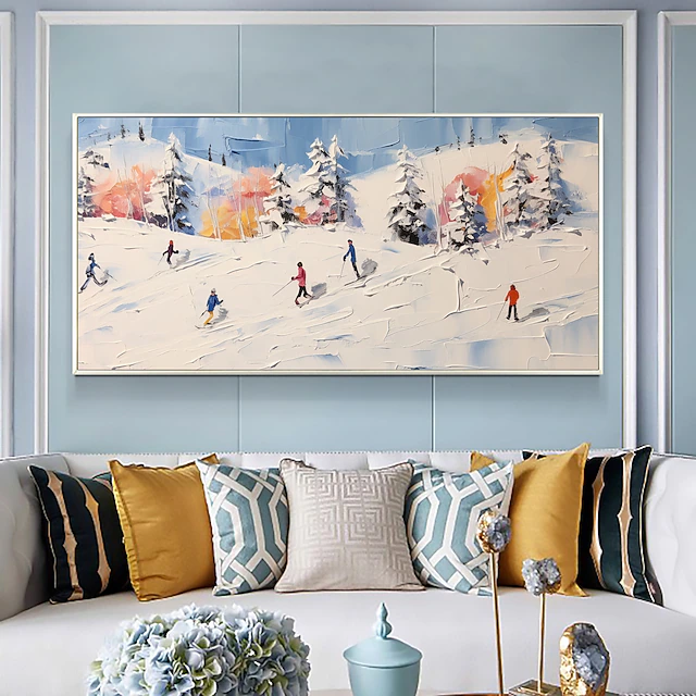 Handmade Oil Painting Canvas Wall Art Decor Original Skiing Sports Painting for Home Decor With Stretched Frame/Without Inner Frame Painting 16