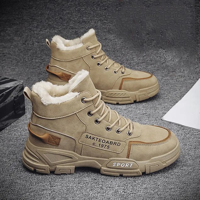 Men's Boots Winter Boots Fleece lined Walking Vintage Casual Outdoor Daily Leather