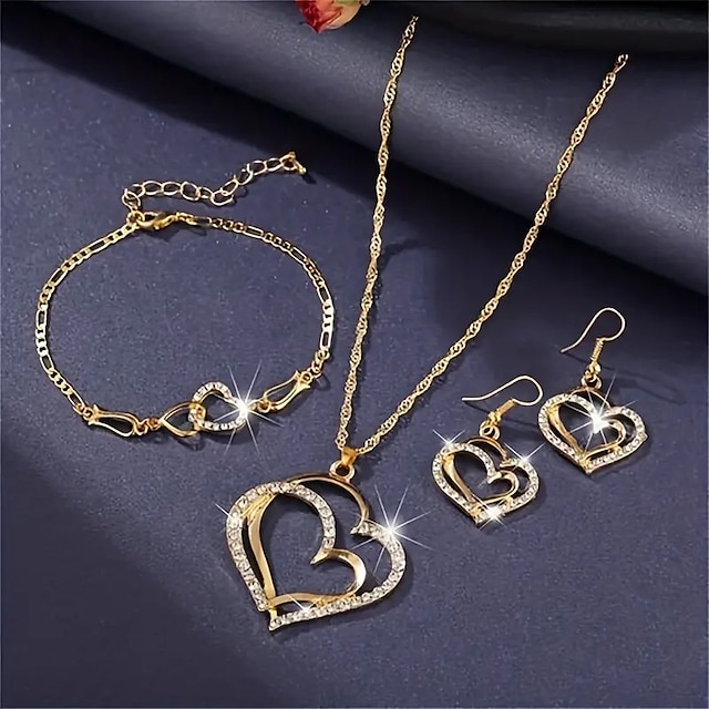  Jewelry Set 3pcs Alloy 1 Necklace Earrings Bracelets Women's Vintage Fashion Simple Geometrical Heart Geometric Jewelry Set For Wedding Party Special Occasion