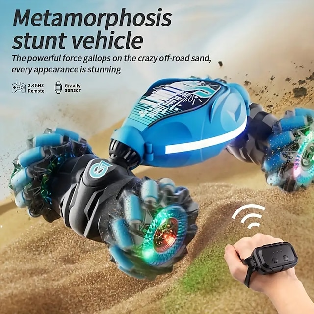  4WD Gesture Sensor Toy Car Double-Side Rotation Off-Road Vehicle360 Flip With Light And Music Birthday Toy Car Hand Controlled RC Car Festival Thanksgiving Gift