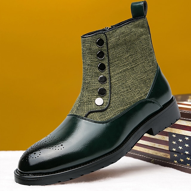  Men's Boots Button Boots Dress Shoes Walking Casual Daily Leather Comfortable Booties / Ankle Boots Loafer Black Green Spring Fall