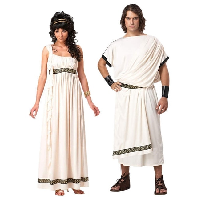  إلاهة إله أزياء الأزواج مجموعة الهالوين رجالي نسائي تأثيري الفيلم روما يوناني أبيض كوستيوم عيد الرعب مهرجان حفلة تنكرية البوليستر