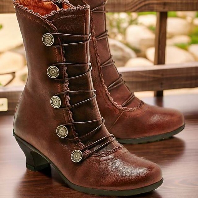 Women's Boots Button Boots Brogue Plus Size Outdoor Daily Booties Ankle Boots Winter Kitten Heel