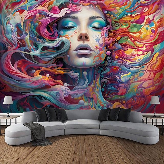  גרפיטי אישה תלוי שטיח קיר אמנות שטיח קיר גדול תפאורה צילום רקע שמיכה וילון בית חדר שינה קישוט סלון