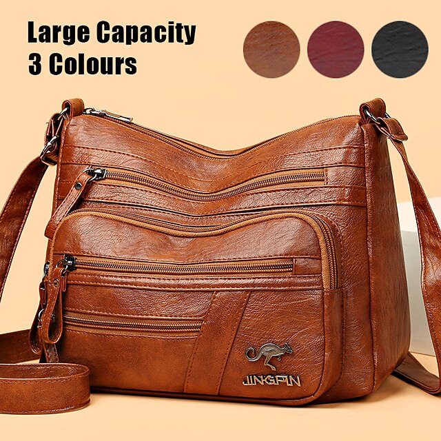  Women's Crossbody Bag Shoulder Bag Hobo Bag PU Leather Outdoor Daily Holiday Zipper Large Capacity Waterproof Lightweight Solid Color [9933]Red [9933]Black [9933]brown