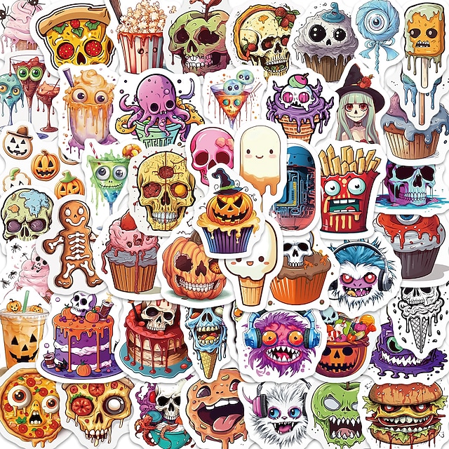  50 Uds pegatinas de coche decoración de halloween pegatinas de patrón de comida de terror pegatinas de vinilo impermeables