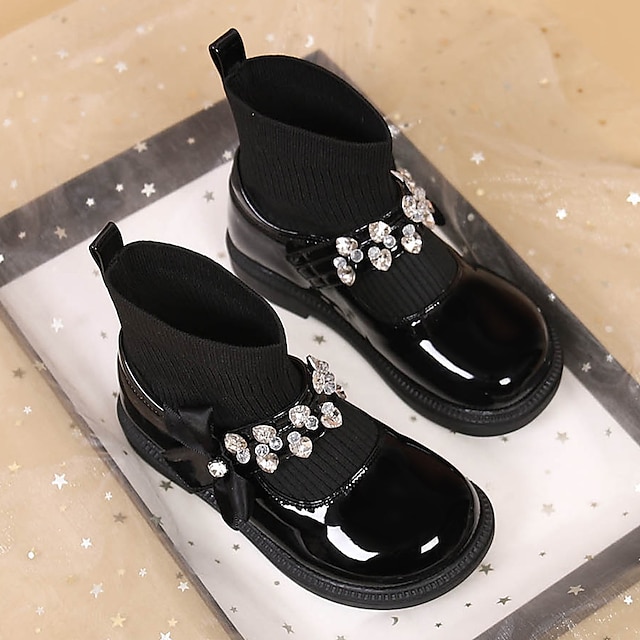  Girls' Boots Daily Bootie Princess Shoes School Shoes Leather Portable Breathability Non-slipping Princess Shoes Big Kids(7years +) Little Kids(4-7ys) Daily Theme Party Walking Buckle Crystal
