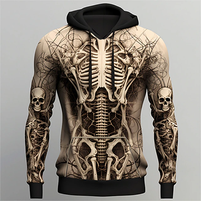 Halloween Day of the Dead Skull Men's Graphic Skeleton Hoodie Hoodies Sweatshirt Daily Basic Long Sleeve Hooded Sports Outdoor Holiday Light Brown Brown Spring Fall Designer3