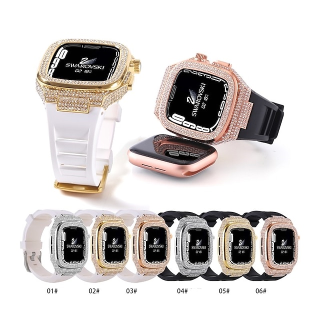  1 pacote Pulseira Esportiva Compatível com Pulseira Apple Watch 44mm 45 mm com caixa Purpurina Cristal Silicone pulseira de substituição para iwatch Series 9 8 7