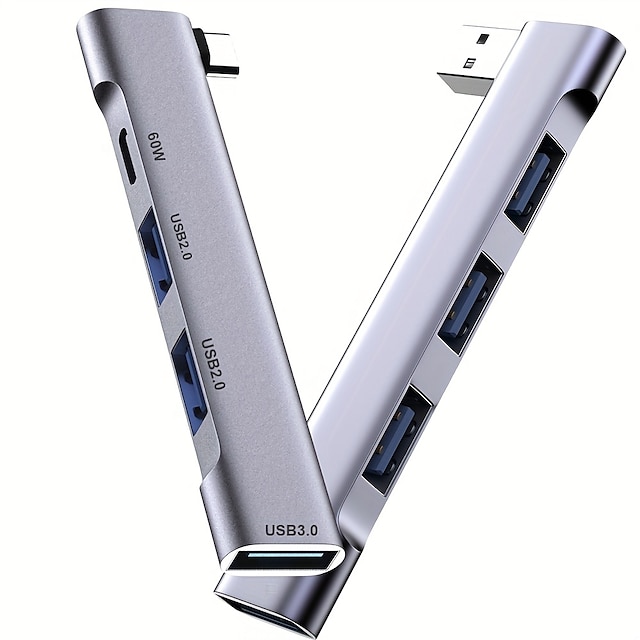  محول محور USB C بـ 4 منافذ مع توصيل طاقة 60 وات - مثالي لجهاز Macbook Pro/Air iPad Pro Dell Chromebook & أكثر