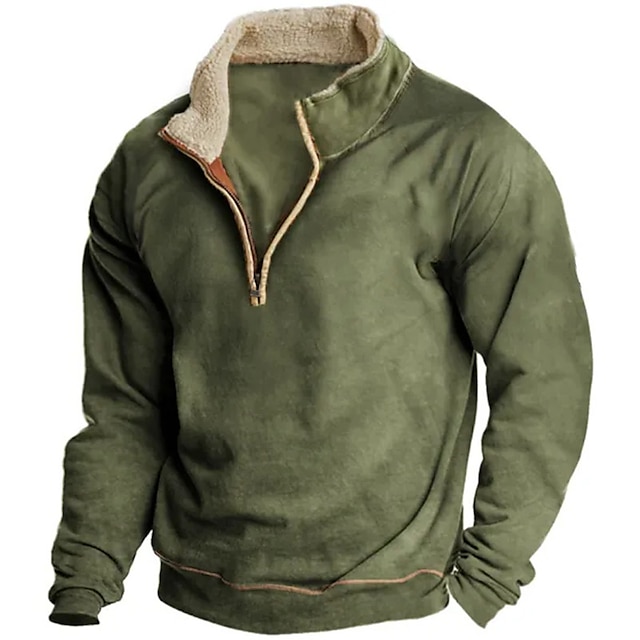 Men's Sweatshirt Zip Sweatshirt Tactical Green Half Zip Plain Sports ...