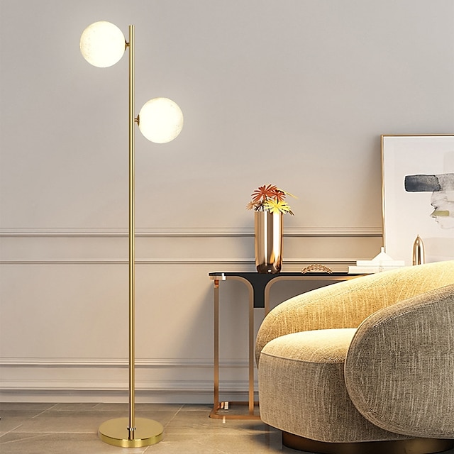  Sphere Living Room Floor Lamp, Mid-Century Modern 2 Sphere Pole Light for Bedroom, Bright LED Standing Lamp for Office, Modern Living Room Decor  110-240V