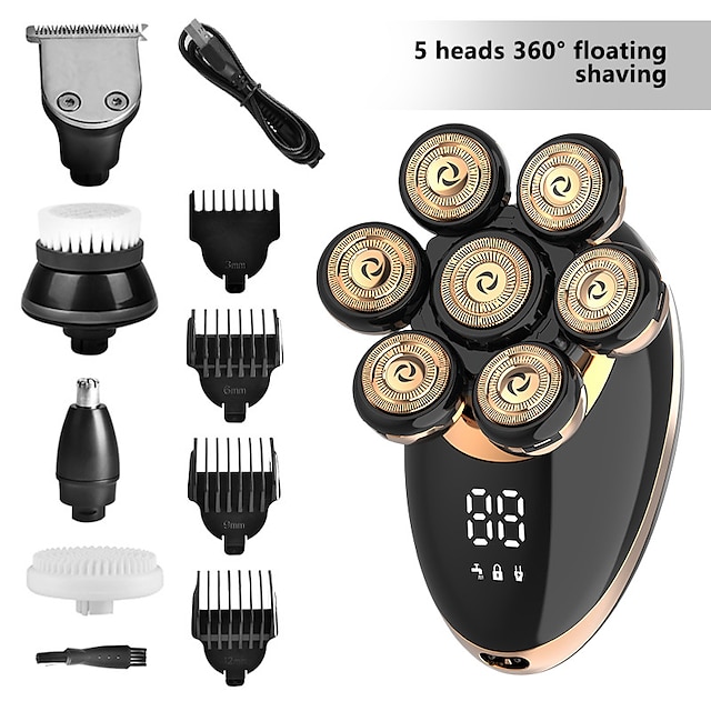  Men Head Shavers  Wet and Dry Detachable Electric Shaver Nose Hair Trimmer Face Brush Grooming Set Rechargeable Razor