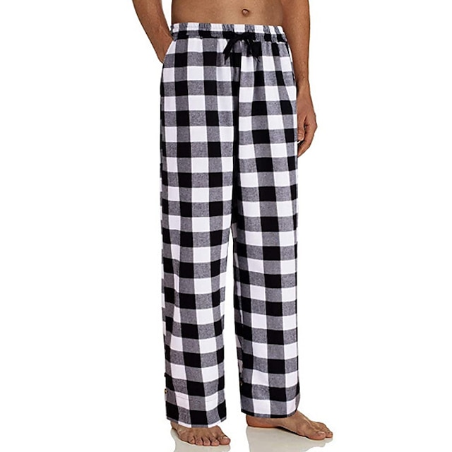  Bărbați loungewear Pijamale Pantaloni de pijama Pantaloni de Casă Grilă / carouri Modă Casă Crăciun Zilnic Amestec Bumbac Talie elastică Alb Albastru piscină