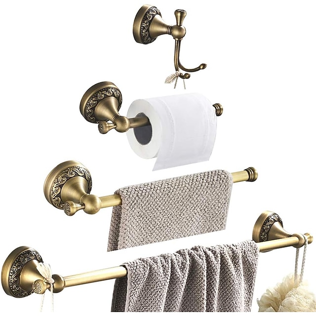  Toallero de latón antiguo, juego de accesorios de baño montado en la pared vintage para taladrar la pared de la ducha, estilo retro de casa de campo, ganchos para toallas, soporte para papel higiénico