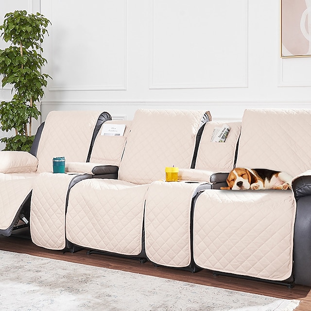  Loveseat Recliner Cover with Console, Sofa Cover Couch Towel Mat for 2 or 3 Seater Recliner, Non-Slip Reclining Slipcover for Pet with Elastic Straps