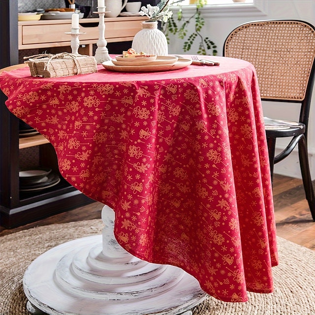  Runde Tischdecke aus Baumwollleinen im Vintage-Stil, florale pastorale Tischdecke, waschbare Tischdecke für drinnen und draußen, Bauernhaus-Dekor, Picknick