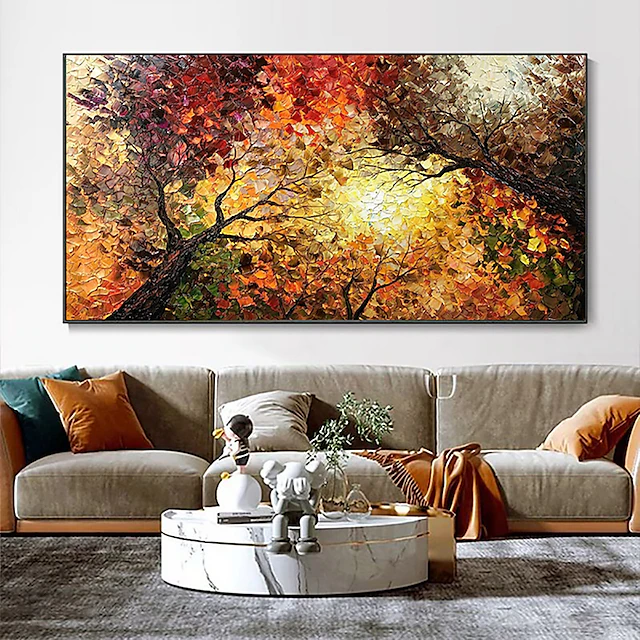 Hand-Painted Oil Paintings Canvas Wall Art Decoration Modern Abstract Autumn Nature Scenery Trees are Luxuriant for Home Decor Rolled Frameless Unstretched Painting 10