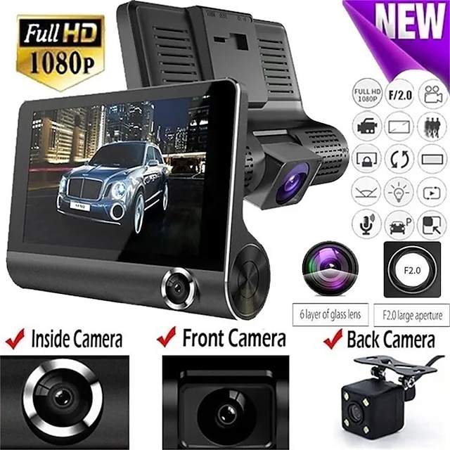  H35 1080p New Design / with Rear Camera / Boot automatic recording Car DVR 170 Degree Wide Angle 4 inch IPS Dash Cam with Night Vision / motion detection / Loop recording No Car Recorder