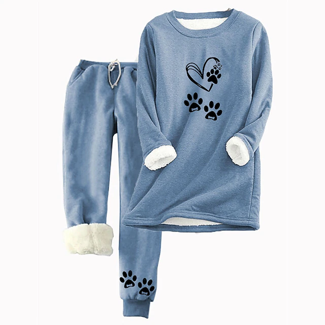 Women's 2 Pieces Sweatshirt Tracksuits Warm Daily Tracksuit Pants Sets Joggers Pants Trousers Long Sleeve Round Neck Cat Letter Drawstring Print Casual Daily Pink Light Grey Gray 6