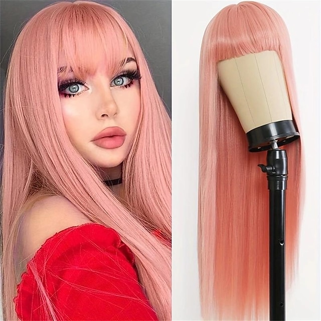  ombre zöld paróka 26 hüvelykes egyenes paróka frufruval szintetikus hőálló cosplay jelmez halloween paróka női karácsonyi parti paróka