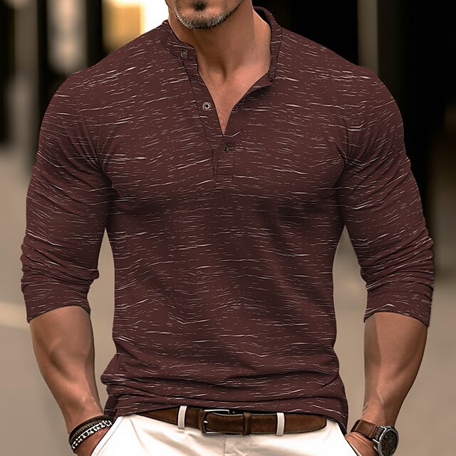  Men's Button T Shirt T Shirt Henley Shirt Tee Top Long Sleeve Henley Spring &  Fall Waves Fashion Designer Basic Vacation Street Going out Wine Black Blue Top Tee for Men