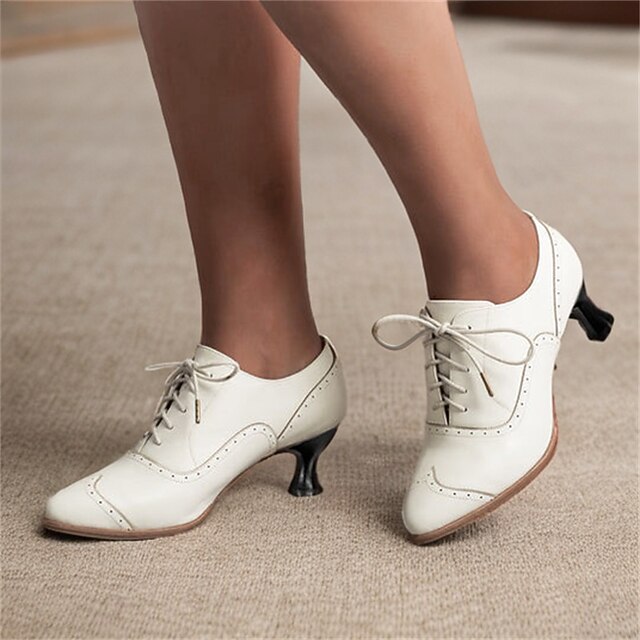 Women's Pumps Sandals Oxfords Brogue Plus Size Vintage Shoes Party Daily Cut-out Kitten Heel Elegant Vintage Fashion Faux Leather Dark Red Black White 11