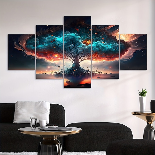  5-panelowe drzewo życia rośliny ścienne sztuka nowoczesny obraz wystrój domu wiszący prezent na ścianie zwinięte płótno nieoprawione, nierozciągnięte