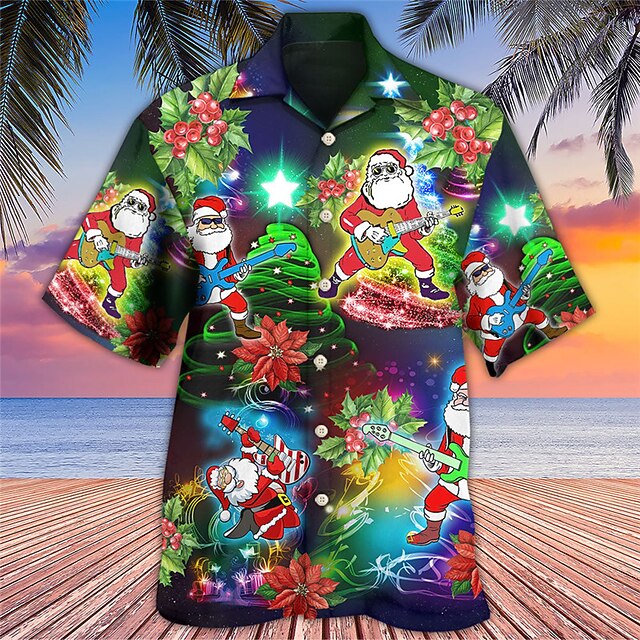 Christmas Men's Funny Christmas Printed Shirts Santa Claus Tree Casual Hippie Outdoor Street Fall Turndown Short Sleeve Purple S M L Shirt3