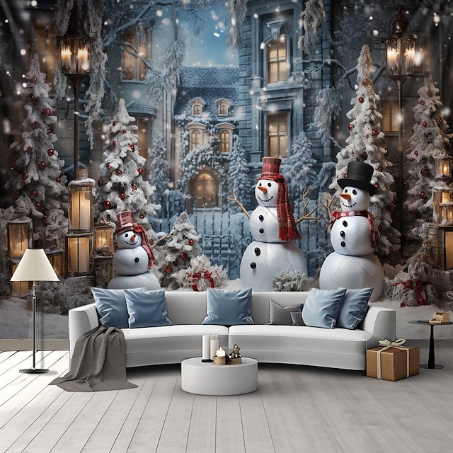  Christmas Snowman Hanging Tapestry Wall Art Xmas Large Tapestry Mural Decor Photograph Backdrop Blanket Curtain Home Bedroom Living Room Decoration
