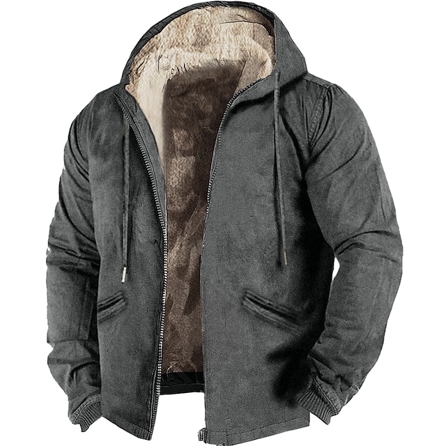 Men's Full Zip Hoodie Fuzzy Sherpa Brown Khaki Gray Hooded Graphic ...