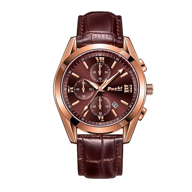  POSHI Men Quartz Watch Fashion Casual Wristwatch Luminous Calendar Waterproof Decoration Leather Watch